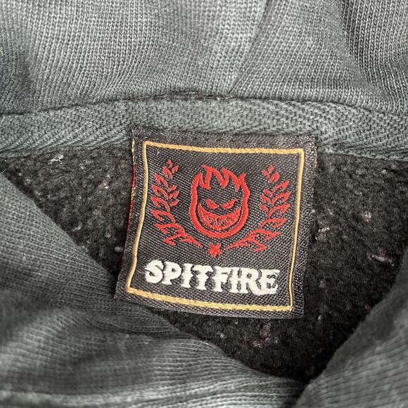 Vintage Spitfire Hoodie Men Medium Black Faded Distressed Embroidered Skate Y2K - Picture 4 of 13